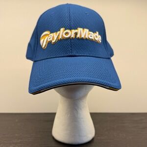 TaylorMade A-Flex Golf Hat Blue Yellow Embroidered Logo L/XL Stretch Fit Cap
